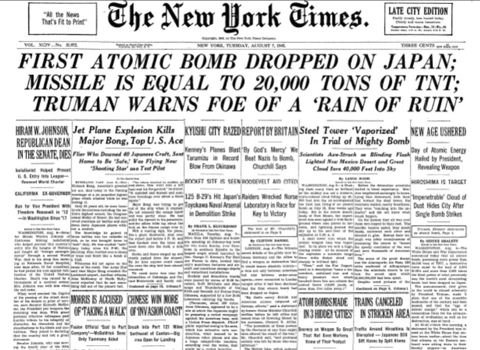 Name:  1945-08-07 Atomic Bomb Dropped on Japan.jpg
Views: 3478
Size:  129.7 KB